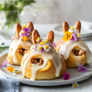 Easter Bunny cinnamon rolls decorated for festive celebrations.