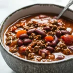 Bowl of easy crockpot chili with beans and spices