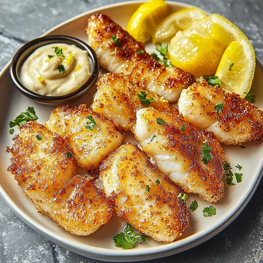 Fish Bites in Lemon Butter with Garlic Aioli