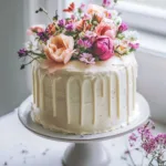 Elegant floral cake design for a baby shower celebration