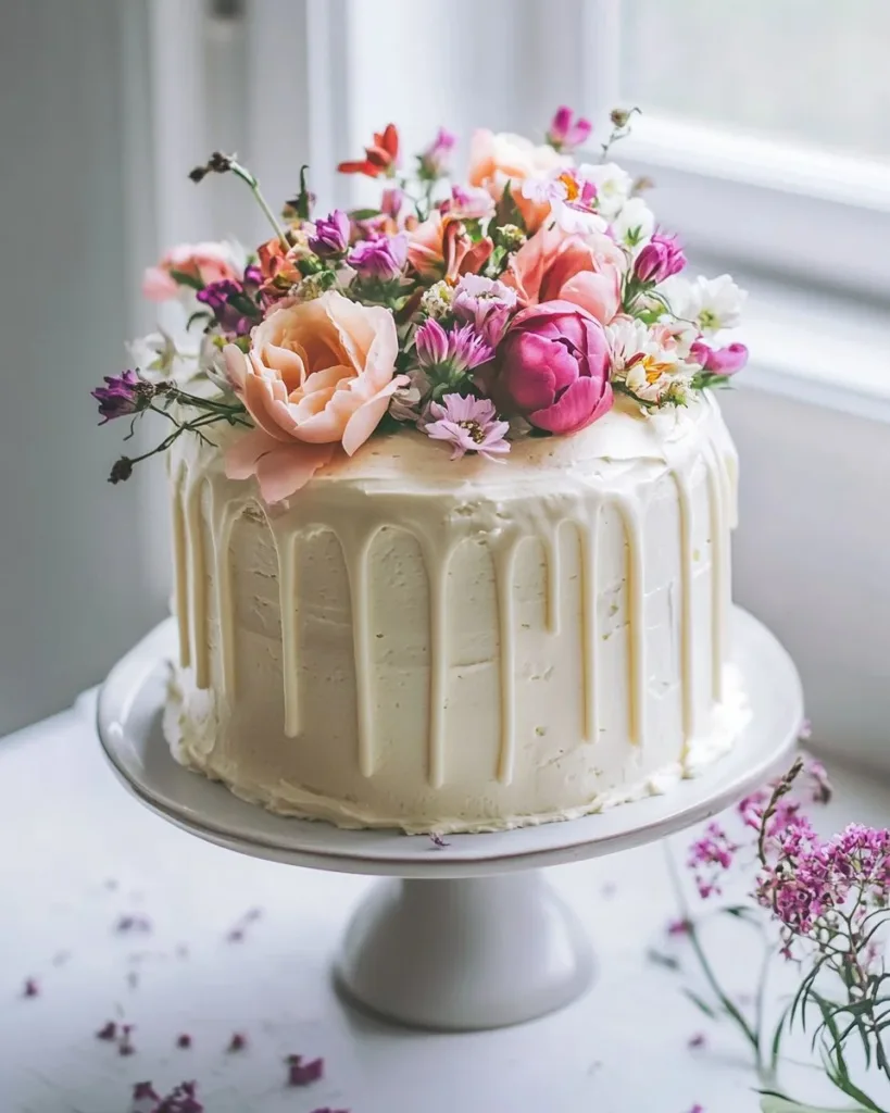 Floral Cake for Baby Shower Elegant floral cake design for a baby shower celebration