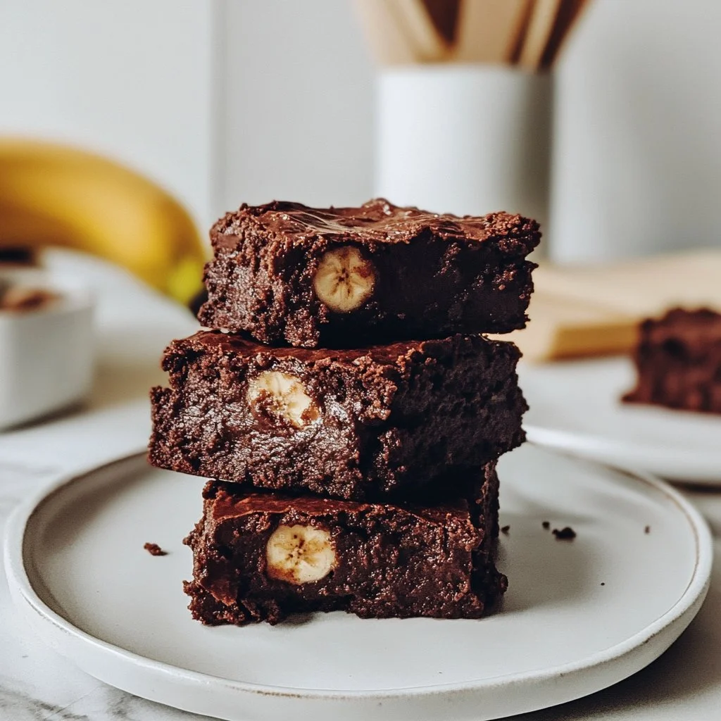 Delicious homemade flourless brownies on a plate with chocolate drizzle