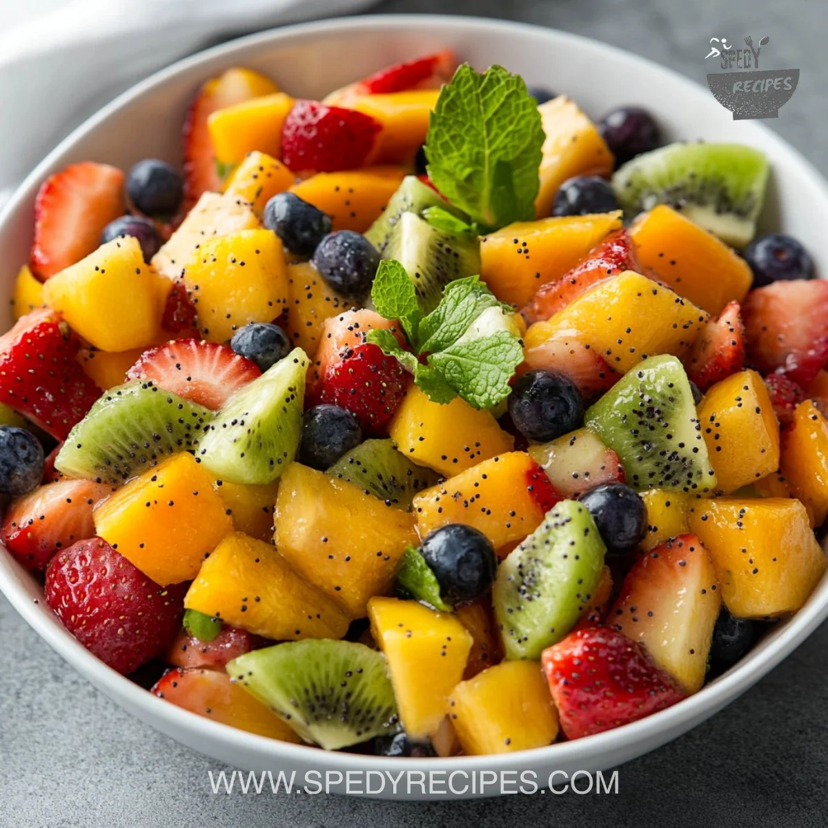 Fresh Fruit Salad with Honey Lime Poppy Seed Dressing