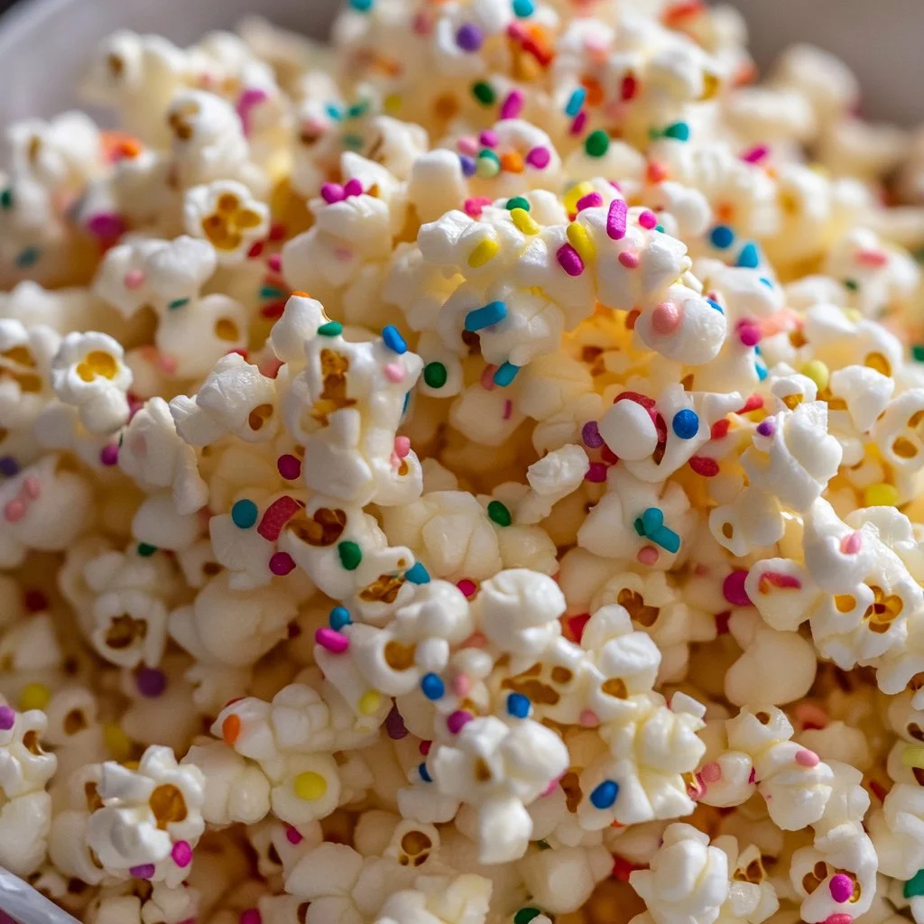 Colorful Funfetti Marshmallow Popcorn Treats ready to enjoy.