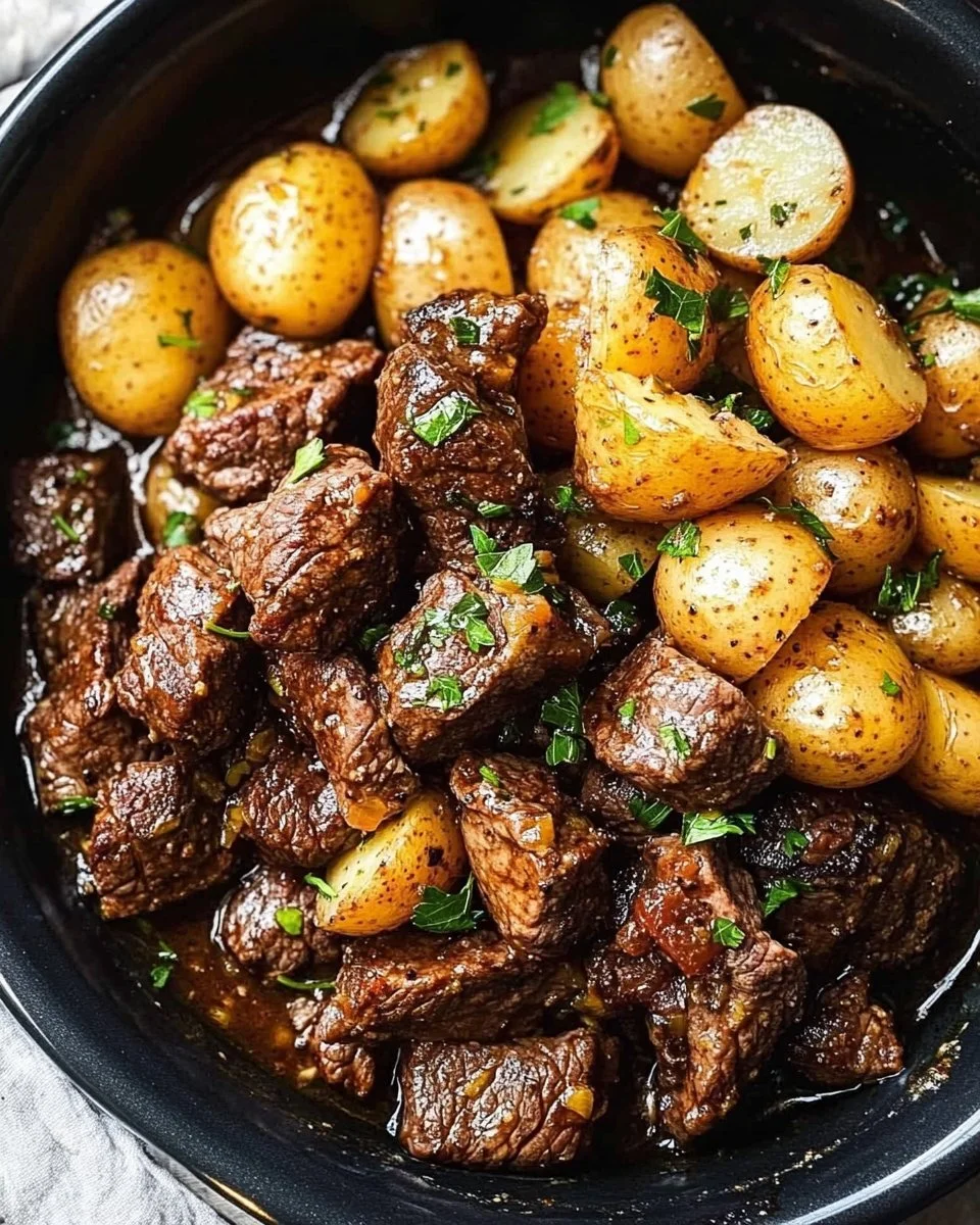 Garlic Butter Beef Bites with Potatoes