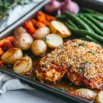 Healthy Chicken Parmesan dish with vegetables served on a plate