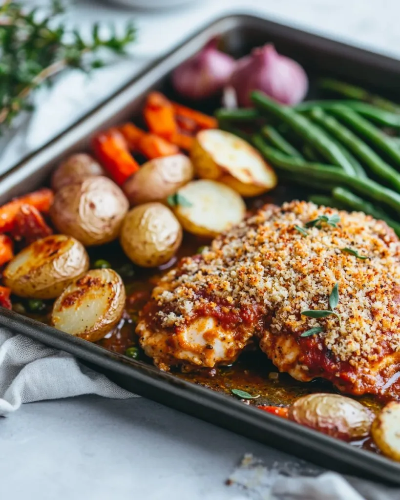 Healthy Chicken Parmesan with Vegetables Healthy Chicken Parmesan dish with vegetables served on a plate