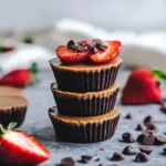 Healthy strawberry peanut butter cups made with fresh strawberries and creamy peanut butter.