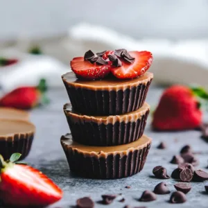 Healthy strawberry peanut butter cups made with fresh strawberries and creamy peanut butter.