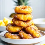 Delicious pineapple fritters topped with a sprinkle of powdered sugar.