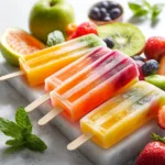 Colorful homemade freeze pops made with natural fruits and juices.