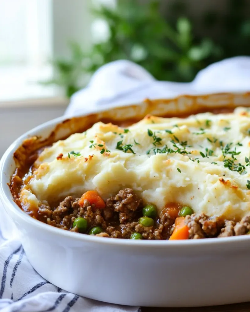 Delicious homemade Shepherd's Pie topped with creamy mashed potatoes