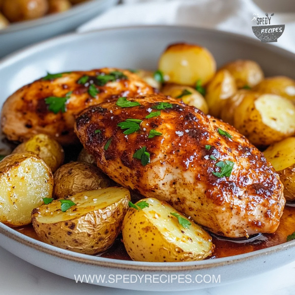 Honey BBQ Chicken with Garlic Parmesan Potatoes