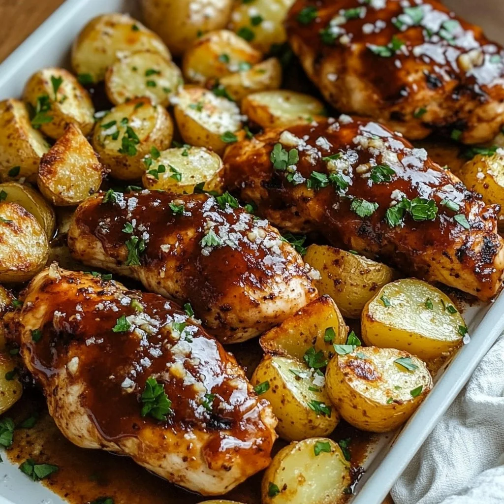 Honey BBQ Chicken with Garlic Parmesan Potatoes