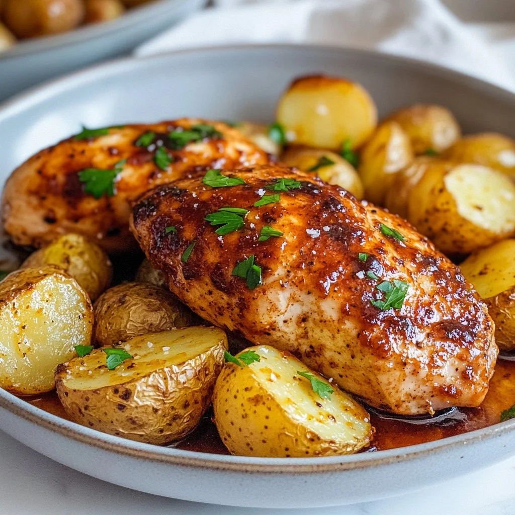 Honey BBQ Chicken with Garlic Parmesan Potatoes