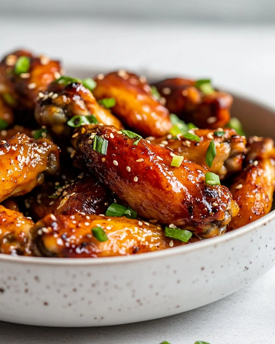 Delicious Honey Garlic Chicken Wings garnished and ready to serve.