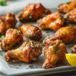 Crispy honey lemon pepper wings garnished with fresh herbs