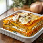 Layered Sweet Potato Butternut Squash Carrot Lasagna served in a dish