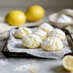 Freshly baked Lemon Crinkle Cookies covered in powdered sugar