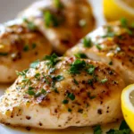 Lemon Garlic Chicken garnished with fresh herbs and lemon slices