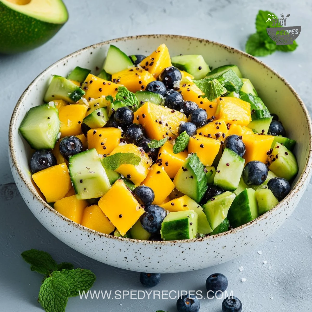 Mango Cucumber Salad with Blueberries and Avocado