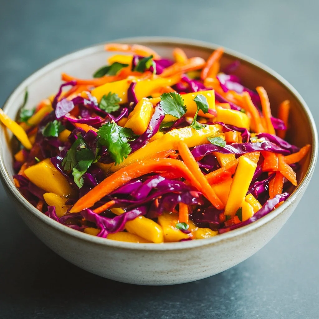 Fresh Mango Slaw with colorful vegetables and a tangy dressing