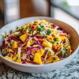 Colorful Mango Slaw with fresh ingredients in a bowl