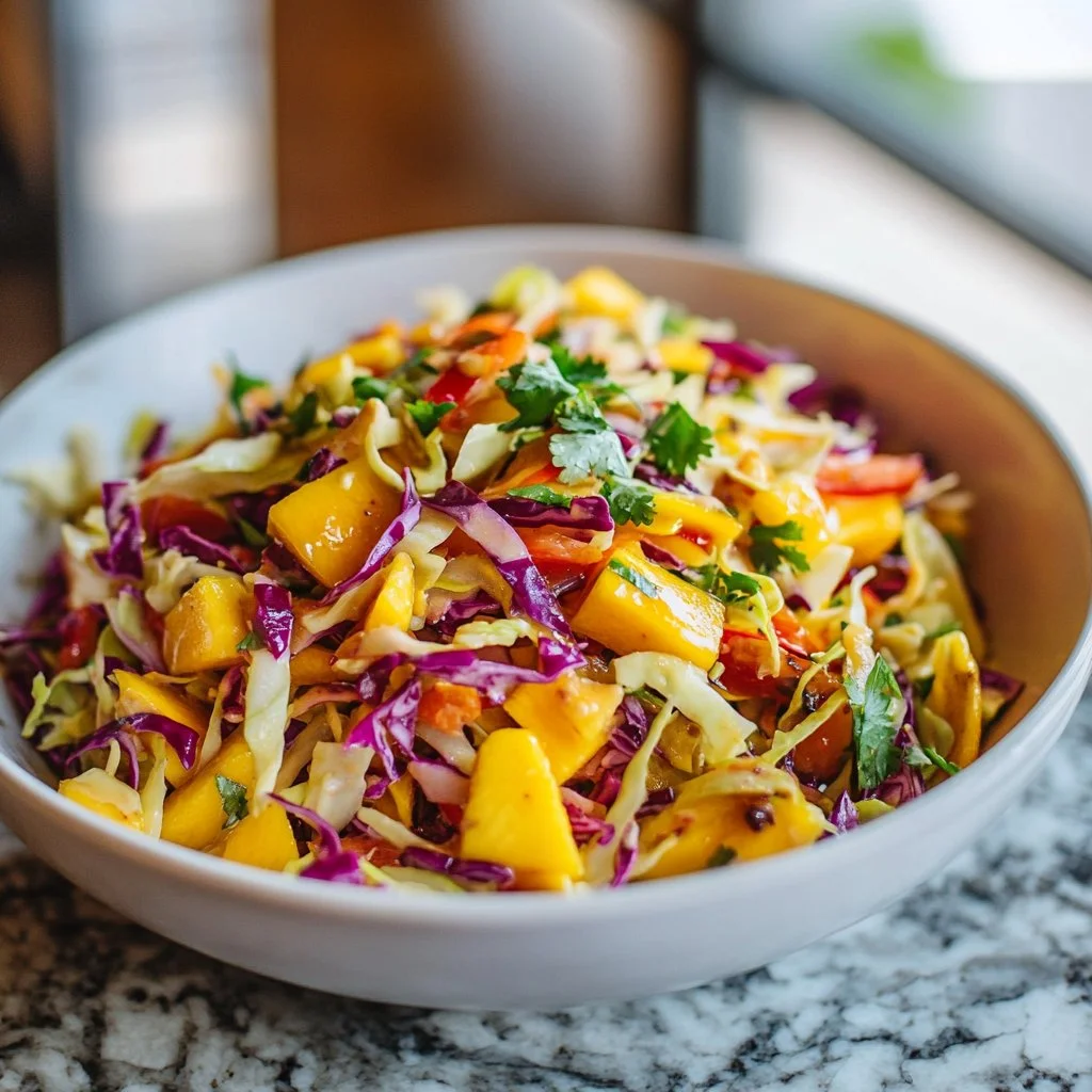 Colorful Mango Slaw with fresh ingredients in a bowl