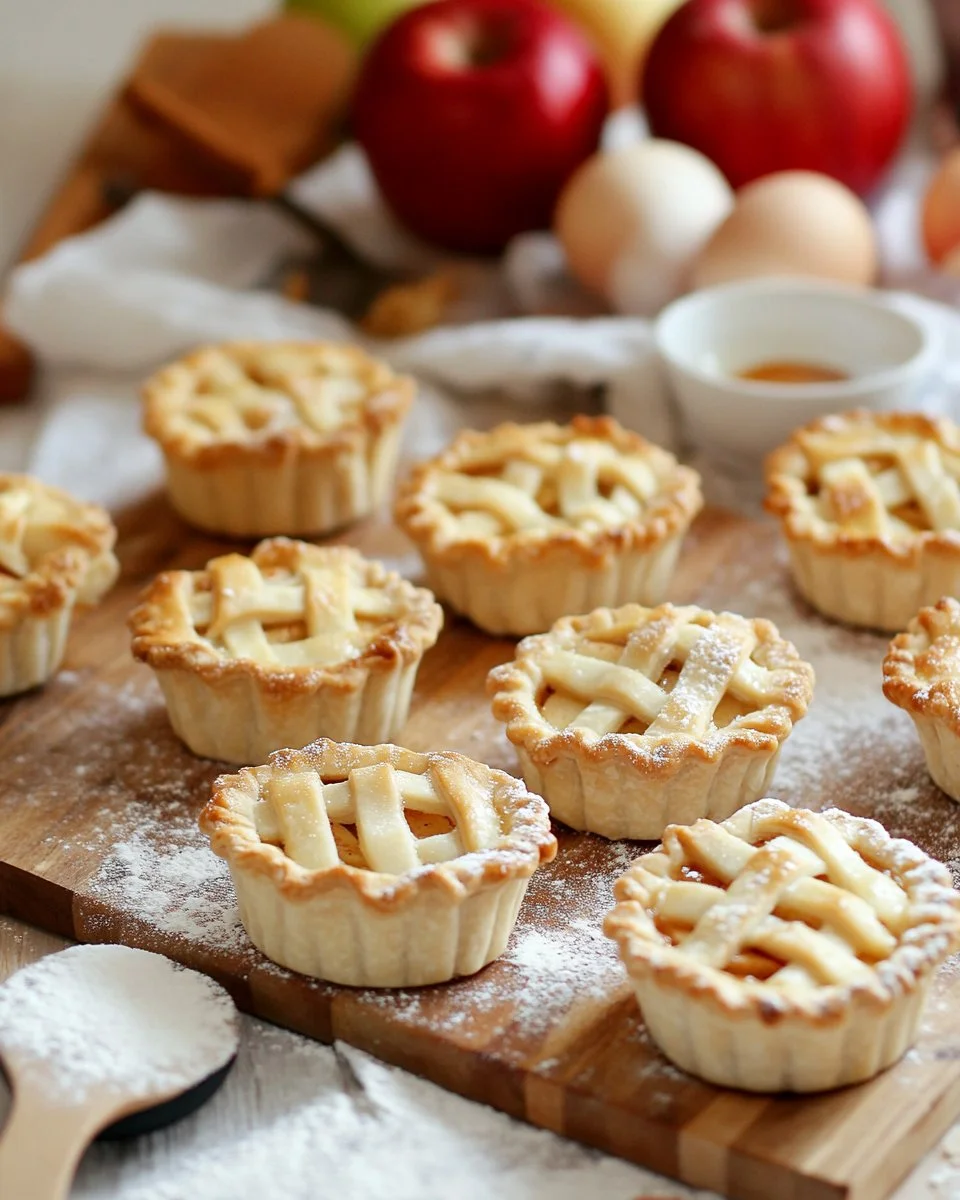 Freshly baked mini apple pies with flaky crust and apple filling