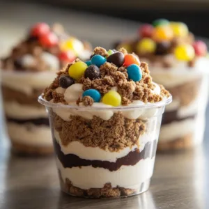 Mini sand pail pudding cups decorated for summer parties