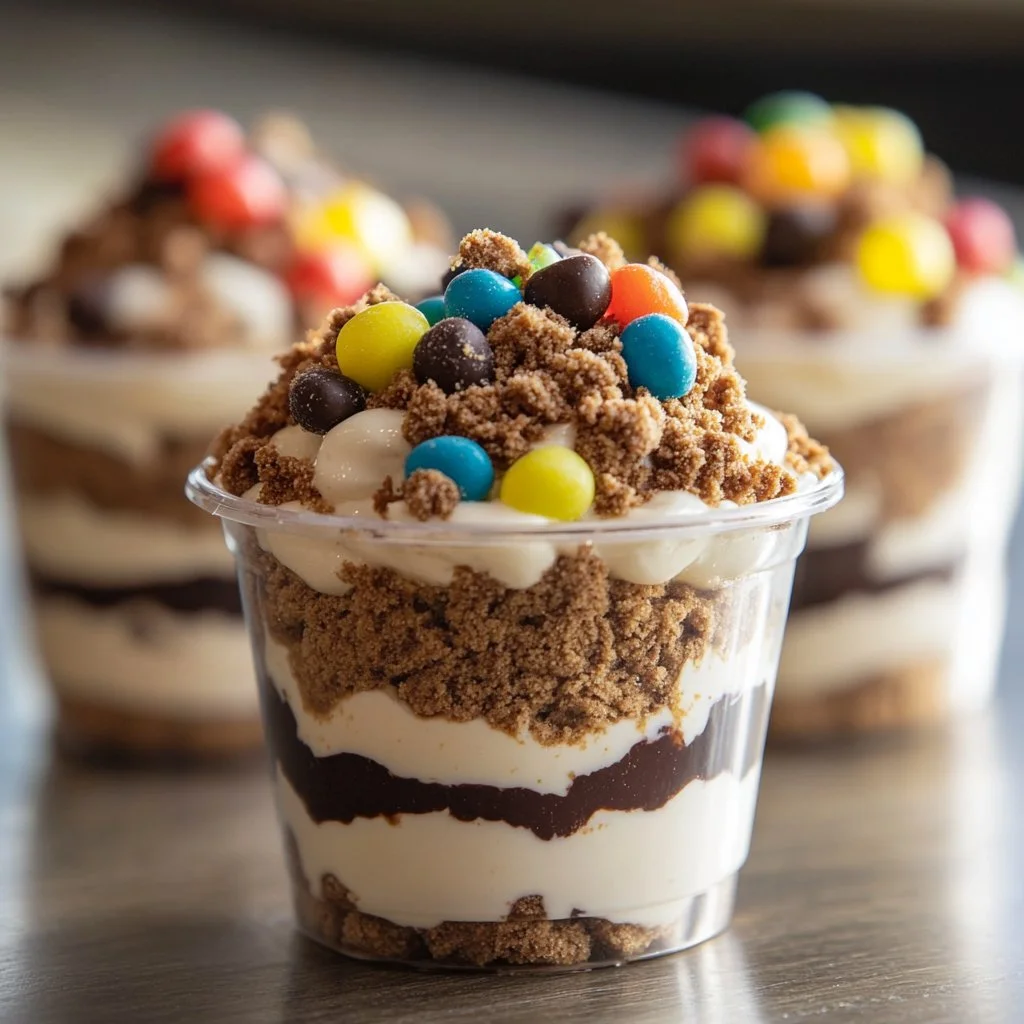 Mini sand pail pudding cups decorated for summer parties