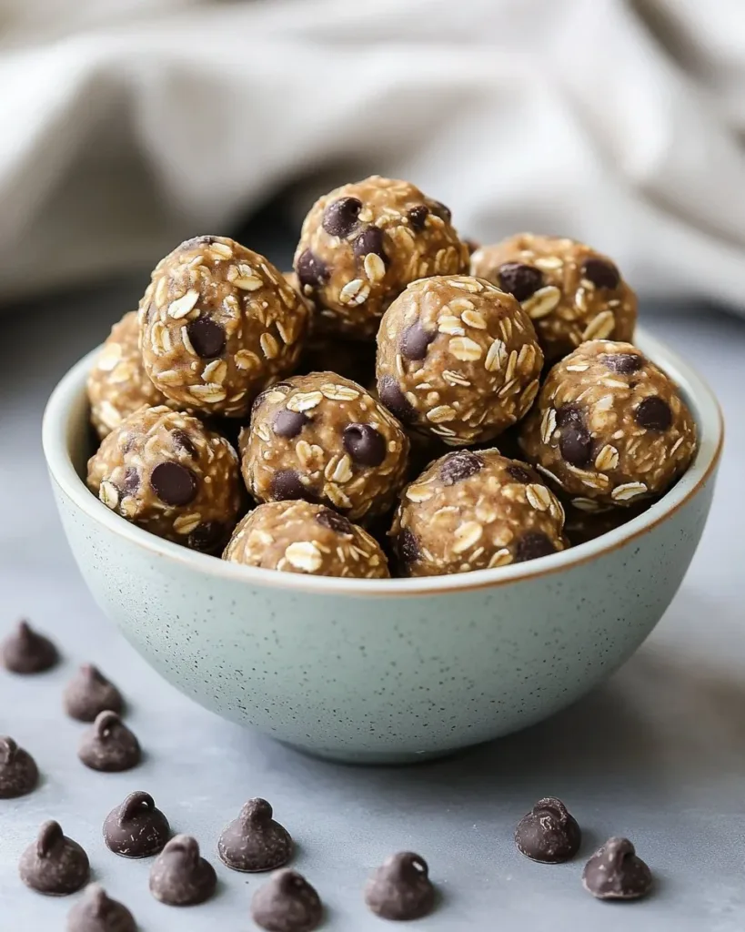 No-Bake Peanut Butter Energy Bites Healthy no-bake peanut butter energy bites on a plate
