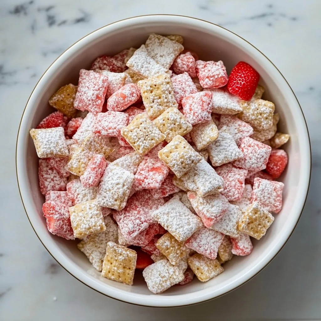 No-Bake Strawberry Shortcake Puppy Chow