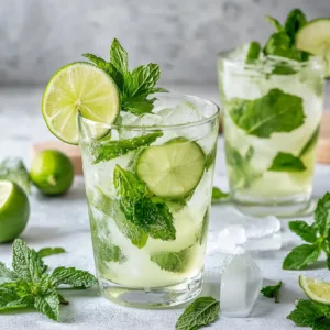 Refreshing non-alcoholic mojito mocktail with mint and lime garnish