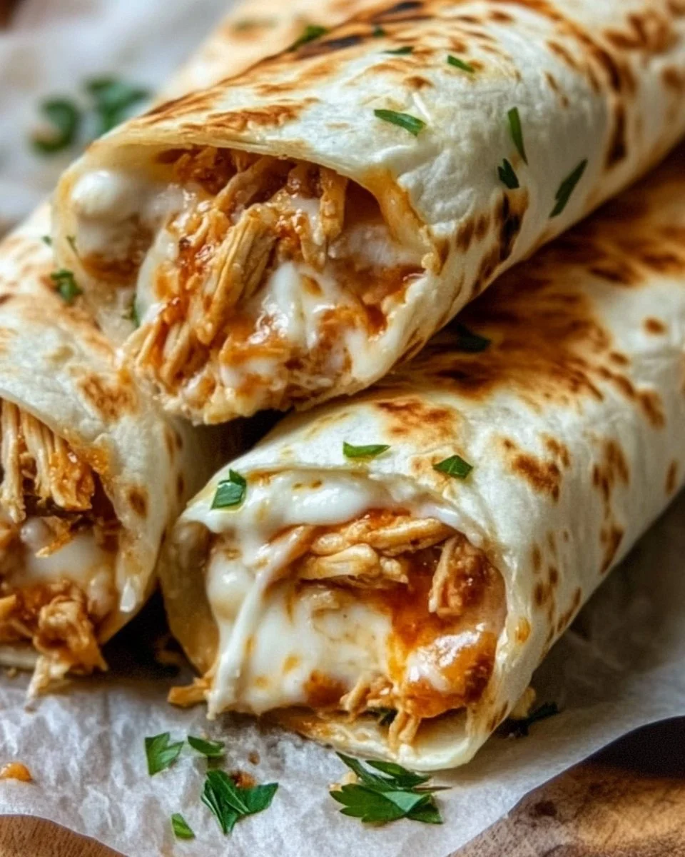 Ooey-Gooey Cheesy Garlic Chicken Wraps