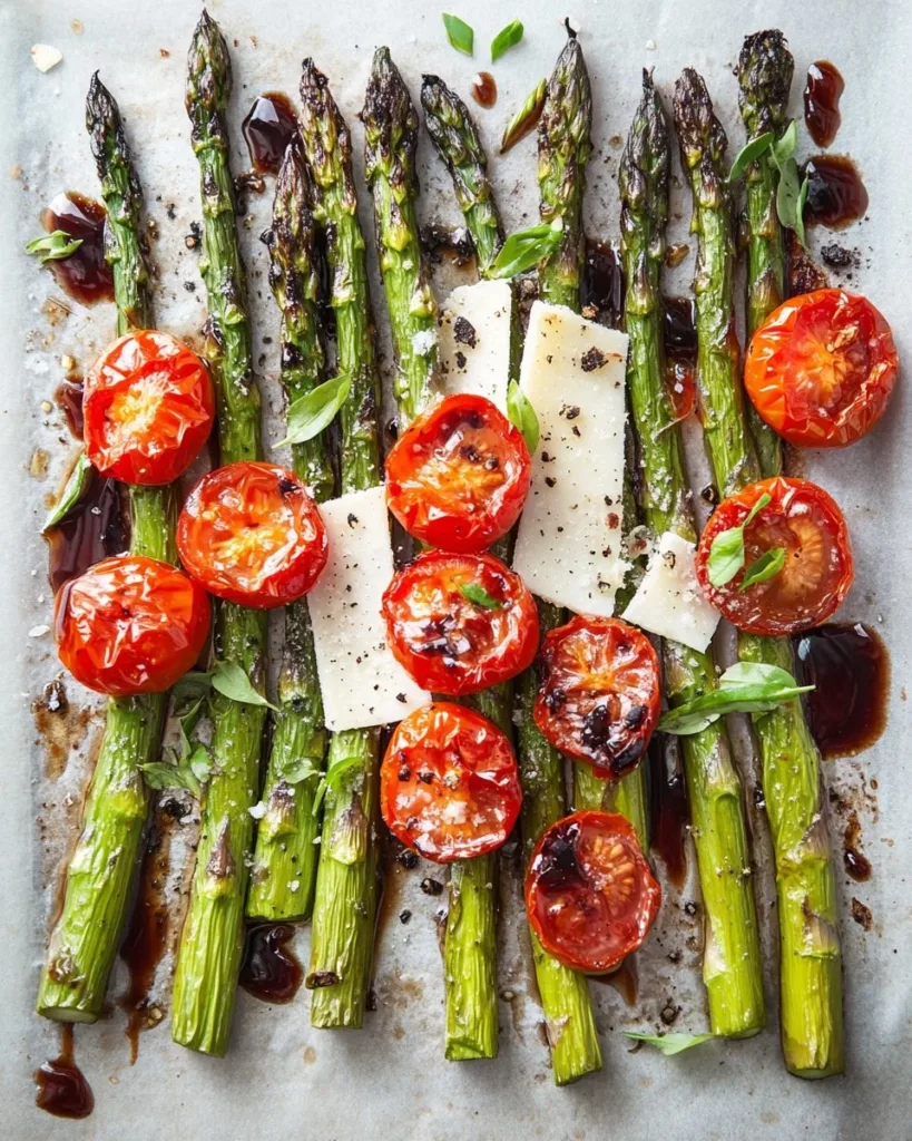 Plate of Parmesan Roasted Asparagus garnished and ready to serve