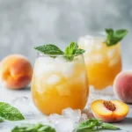 Refreshing Peach Bellini Mocktail served in a glass with peach slices.