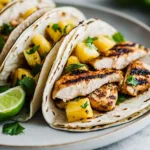 Delicious Pineapple Chicken Tacos garnished with fresh cilantro and lime.
