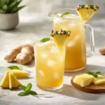 Pineapple Ginger Beer Mocktail in a glass garnished with fresh pineapple