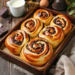 Delicious rolled brioche filled with vanilla cream and chocolate chips