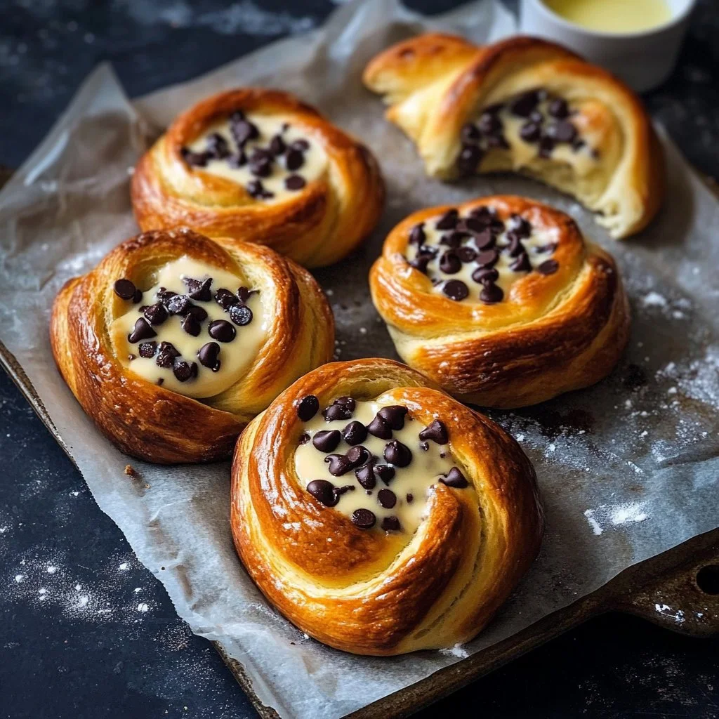 Rolled Brioche with Vanilla Cream & Chocolate Chips