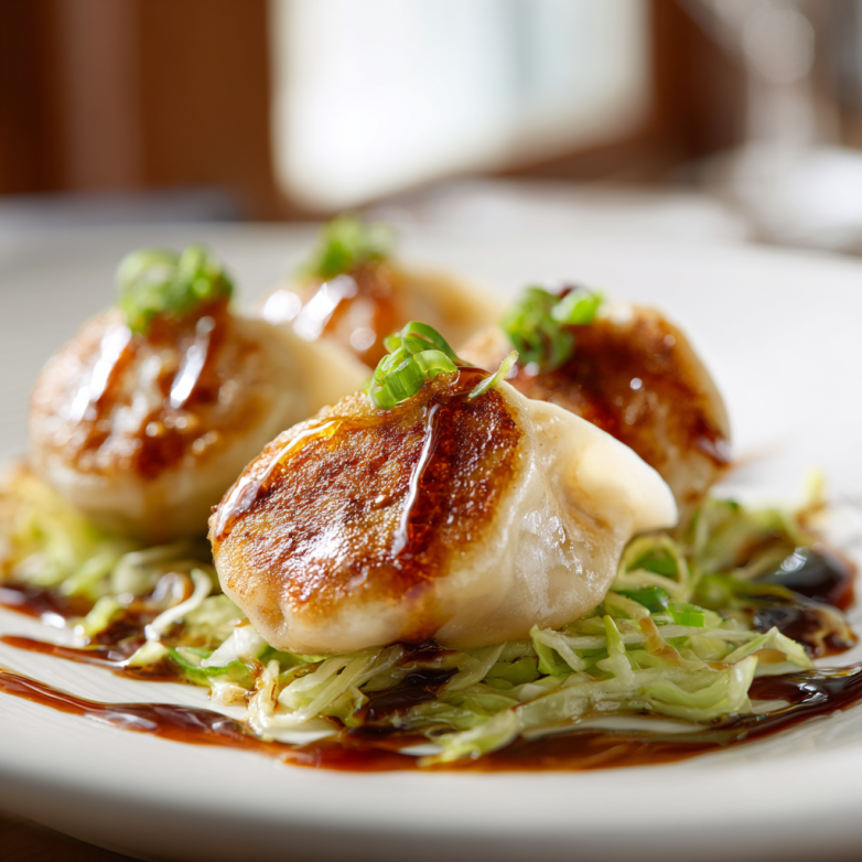 Serve Ultra Zoom Close Up Of Served Cabbage Dumplings With Gi