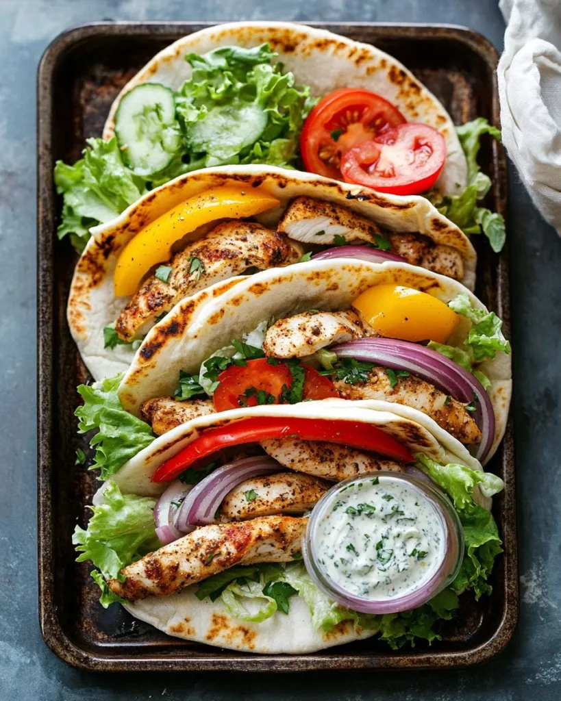 Sheet Pan Chicken Pitas with Herby Ranch Recipe Sheet Pan Chicken Pitas with Herby Ranch served on a plate
