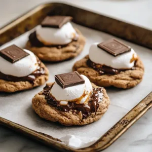 Delicious S'mores Cookies with chocolate, marshmallows, and graham crackers.