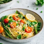 Colorful bowl of Spring Vegetable Pasta with fresh seasonal vegetables