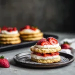 Delicious strawberry cheesecake cookies topped with fresh strawberries.