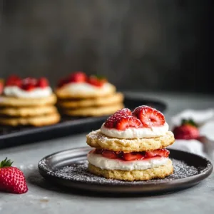 Delicious strawberry cheesecake cookies topped with fresh strawberries.