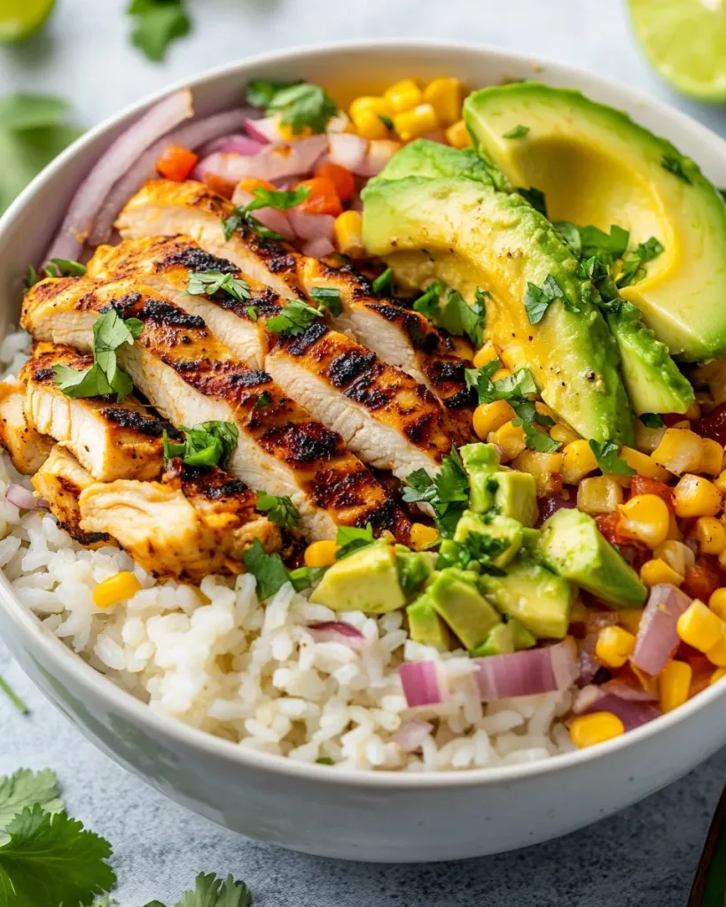 Street Corn Chicken Rice Bowl Delicious Street Corn Chicken Rice Bowl with vibrant toppings
