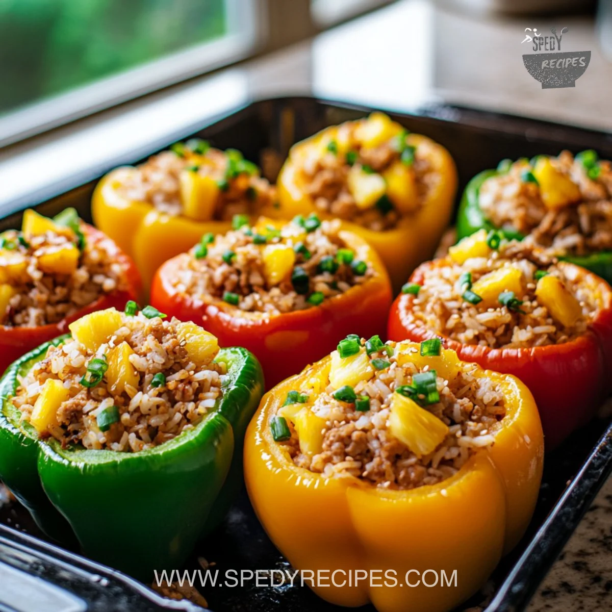Stuffed Peppers with Chicken and Teriyaki Rice with Pineapple