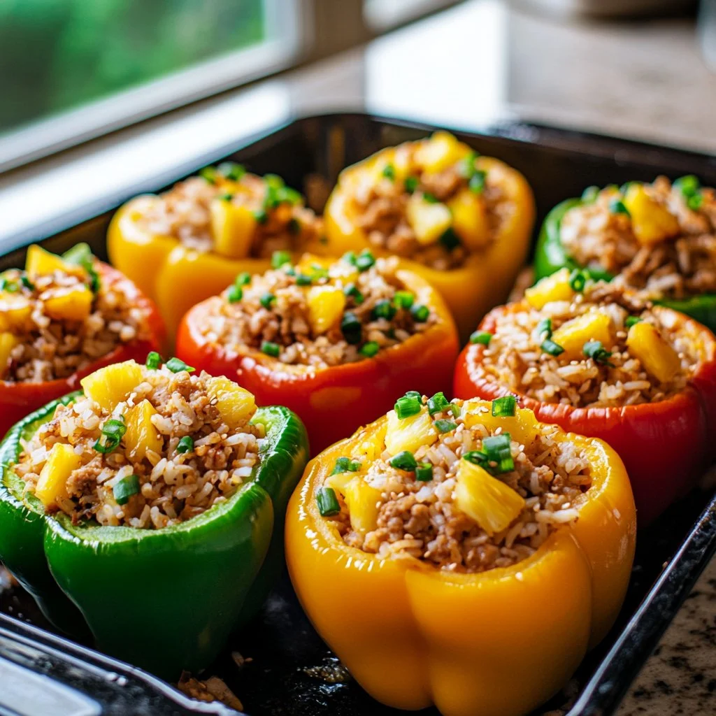 Stuffed Peppers with Chicken and Teriyaki Rice with Pineapple
